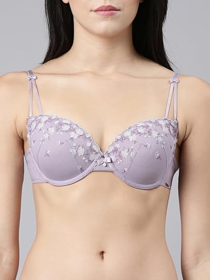 Enamor Luxe Lace Women's Bridal Plunge Bra – Wide Satin Straps, Padded, Wired, Medium Support & Coverage F127